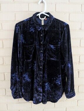 Anthropologie Pilcro 0 Mara Relaxed Velvet Shirt Deep Navy Blue